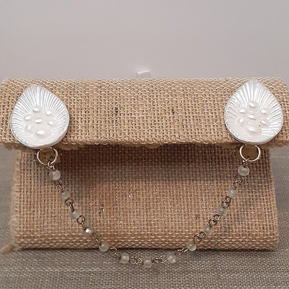 Vintage White Plastic Beaded Sweater Clasp
